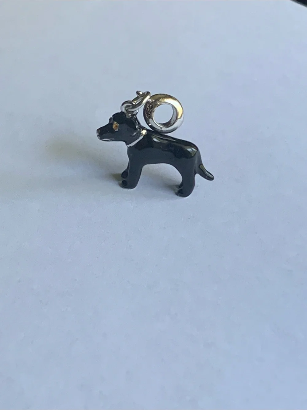 Black Enamel Dog Charm Pendant with Gold Eye